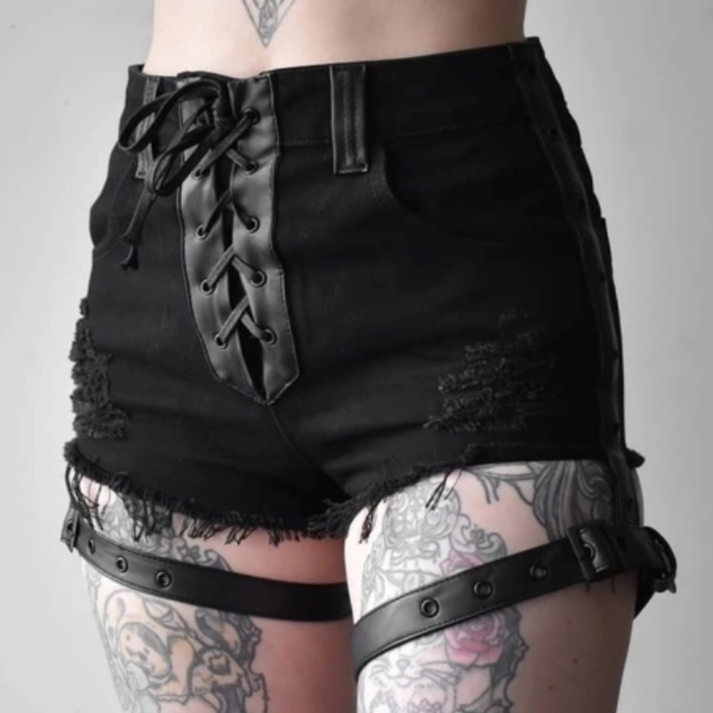 Killstar Black High Waist Lace-Up Shorts